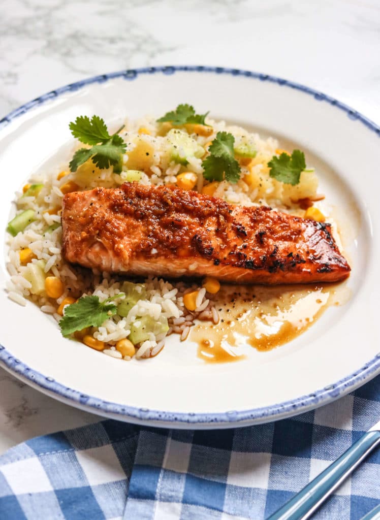 HONEY & LIME GLAZED SALMON WITH PINEAPPLE RICE